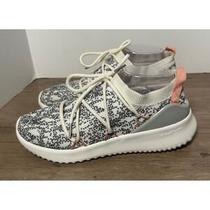 Adidas Cloudfoam Women's Sneakers White Black Speckled Lace Up Comfort Shoes 8.5